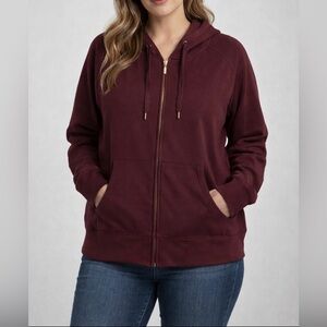 L.L. Bean Burgundy Zip Up Hoodie Cozy Casual Lounge Sweatshirt XXL